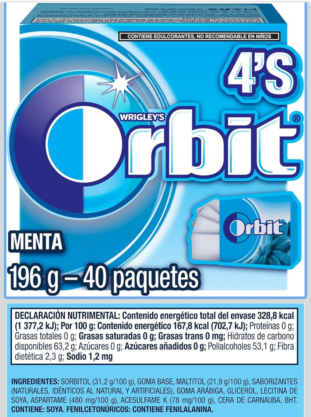 Orbit 4s menta 40 paquetes